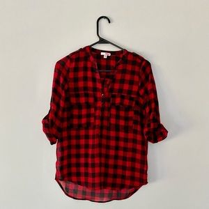 BONGO | Sheer Lightweight 3/4 Sleeves Buffalo Check Front Pockets Size Small